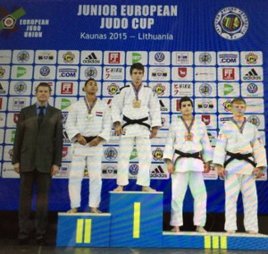 Connor Potts on podium Junior European Cup
