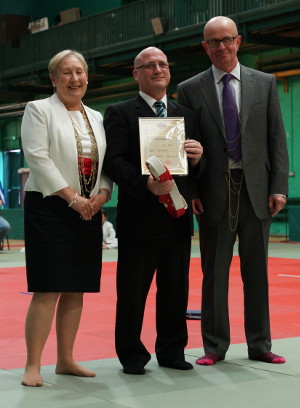 Dermot Heslop with 7th dan  certificate presented by the Lord Mayor of York