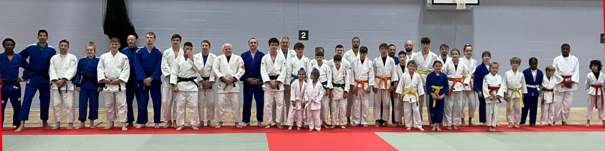 Judo players lined up at the West Yorkshire county training session